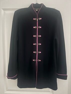 St. John Black Jacket with Pink Trim and Pink Sleeveless Top. 2 pieces.